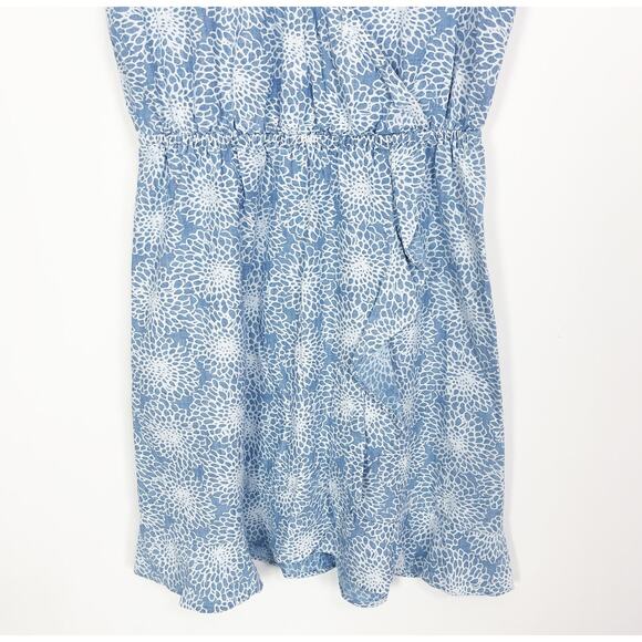 J. Crew Printed Chambray Ruffle Faux-Wrap Dress - Picture 7 of 8